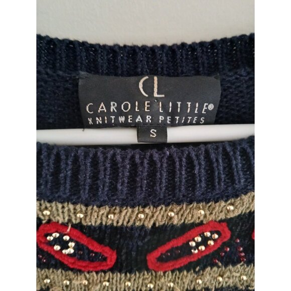 Carole Little Womens PS Sweater Pullover Embroidered Embellishment Beaded Navy - Picture 3 of 6